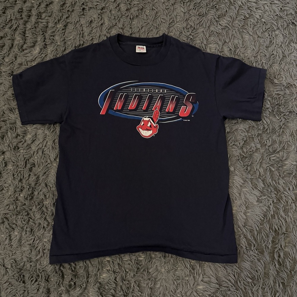 Vintage Cleveland Indians Navy T-shirt Men's Size Xl 1995 Chief Wahoo MLB Logo
